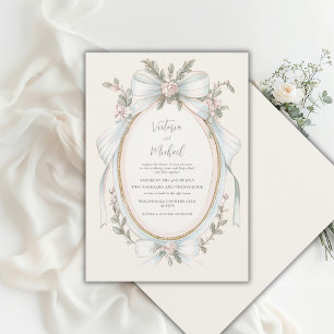 Invitation Rose Bleu Floral Vert Sauge Mariage Vintage