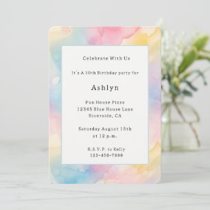 Invitation Rose Bleu Jaune Anniversaire Abstrait Fantaisiste