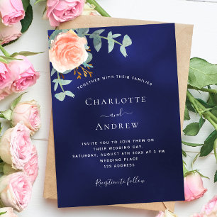 Invitation Rose bleu marine mariage de verdure