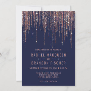 Invitation Rose bleu marine Parties scintillant or rideau Mar