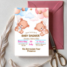 Invitation Rose Bleu Pastel pour Baby Shower à l'a