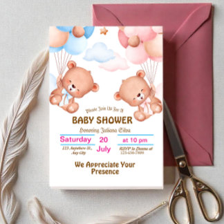 Invitation Rose Bleu Pastel pour Baby Shower à l'a