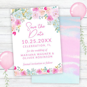 Invitation Rose Bleu Pêche Violet Enregistrer la Date
