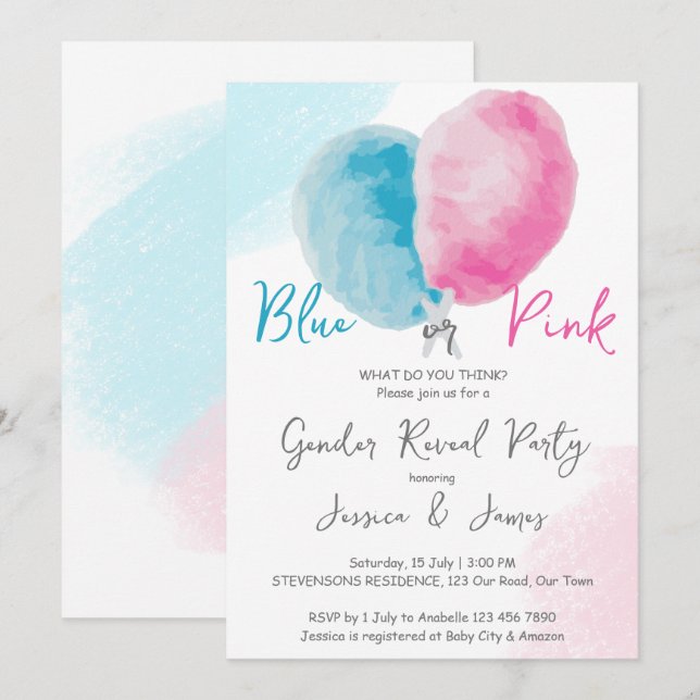 Invitation Rose bleu sexe révéler l'invitation du parti bleu  (Devant / Derrière)