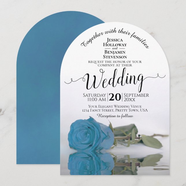 Invitation Rose bleu turquoise Elegant Mariage arc (Devant / Derrière)