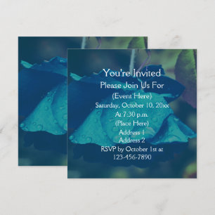 Invitation Rose Bleue Avec Fleurs De Gouttes De Pluie