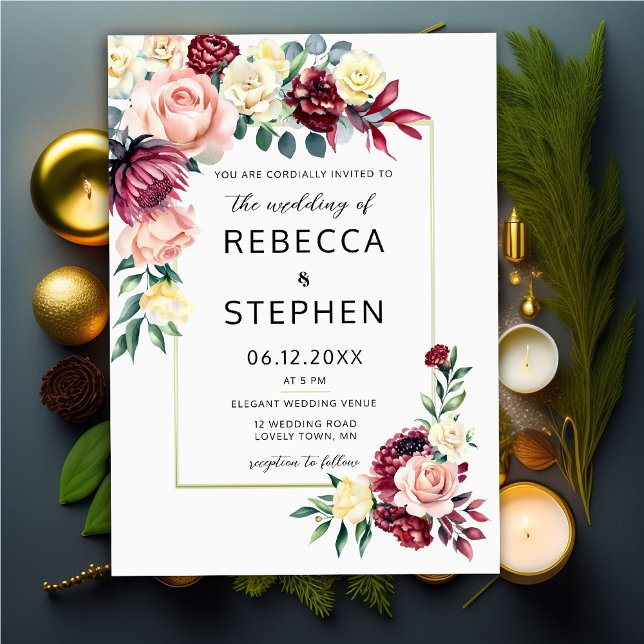 Invitation Rose Blush Blush Floral Ivory Mariage (Créateur téléchargé)