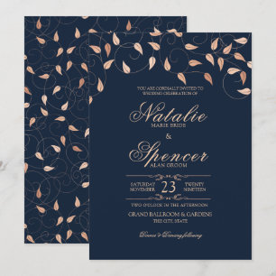 Invitation Rose Blush et Navy Elegant Vines Mariage