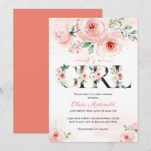 Invitation Rose Blush Floral C'est un Baby shower fille