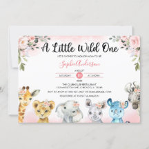 Rose Blush Floral Girls Safari Animaux Baby shower