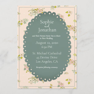 Invitation Rose Blush Floral Vert Rustique Mariage