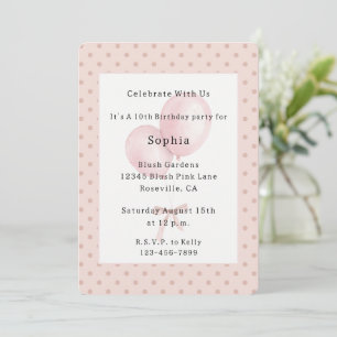 Invitation Rose Blush Points Ballons Roses Anniversaire