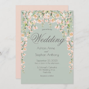 Invitation Rose Blush Sage Vert Floral Fleur sauvage Mariage