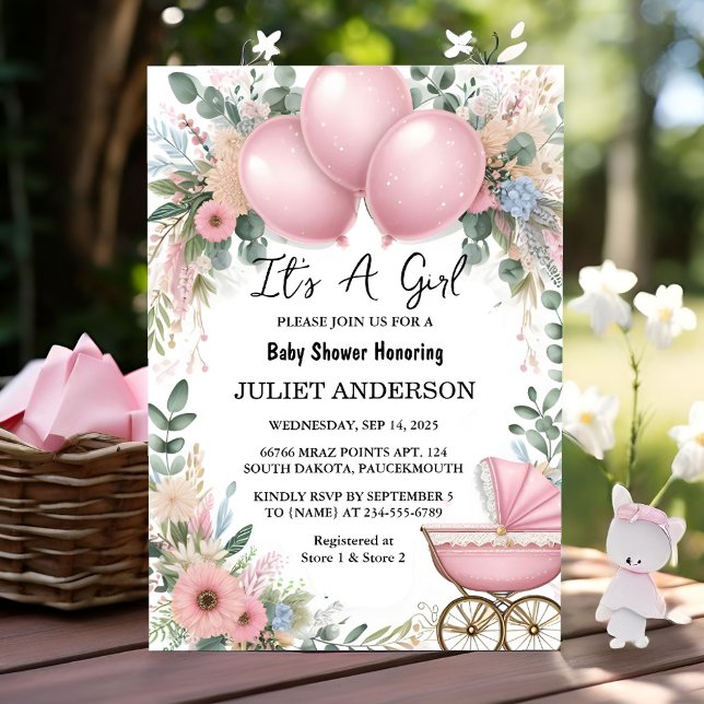 Invitation Rose Boho Gold Maman Chic Printemps Baby Girl Douc (Créateur téléchargé)