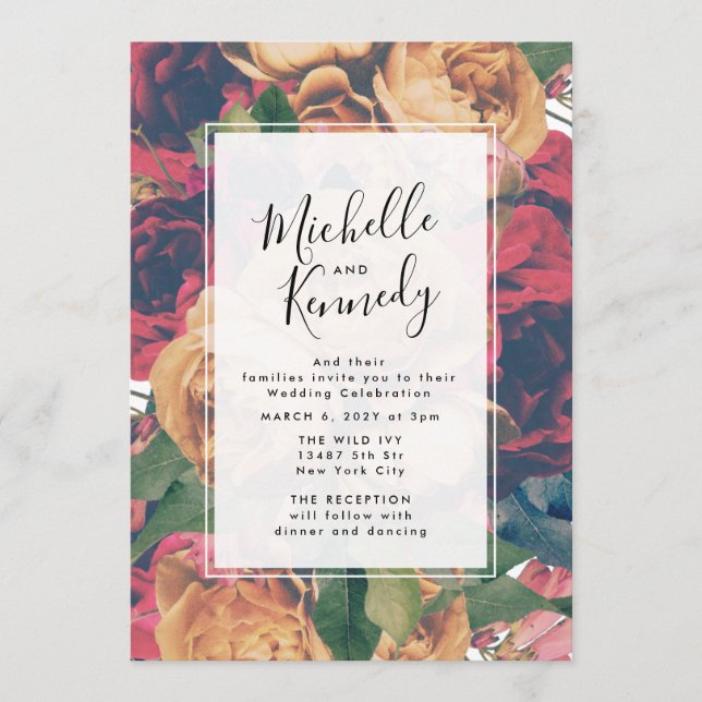 Invitation rose boho Mariage modifiable moderne (Devant)