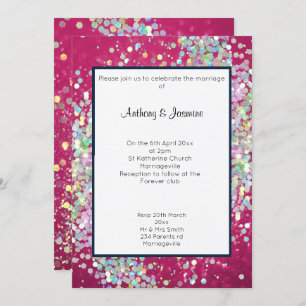 INVITATION ROSE BOKEH NAVY TRIM HOLOGRAPHIQUE PASTEL MARIAGE
