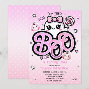 Invitation Rose BOO Petit Fantôme Fête d'anniversaire Hallowe