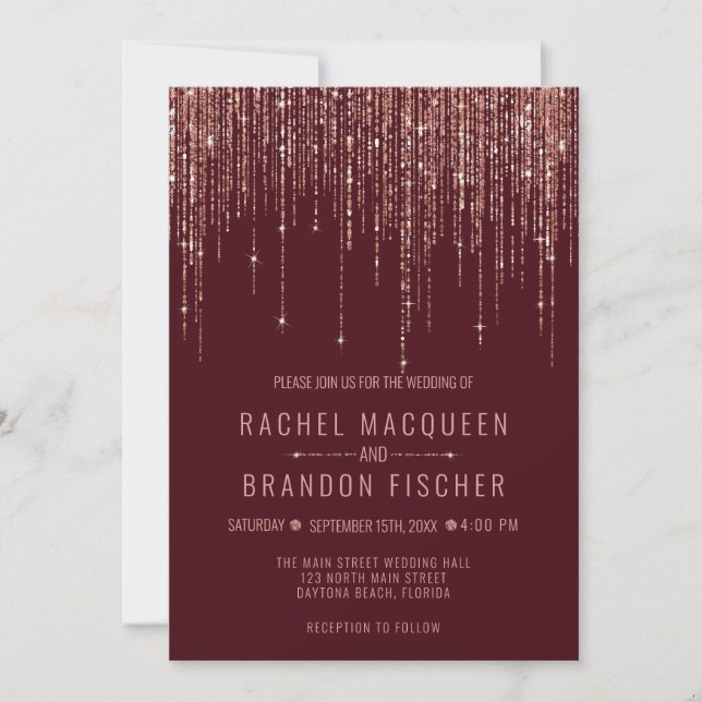 Invitation Rose Bourgogne Parties scintillant or Fringe Maria (Devant)