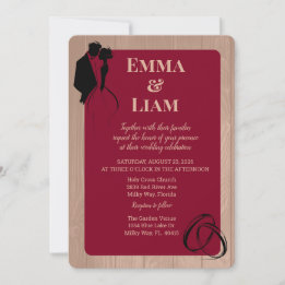 Invitation Rose Bourgogne Rustique Silhouette Mariage