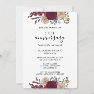 Invitation rose bourguignon Noir mariage du 50e anniversaire