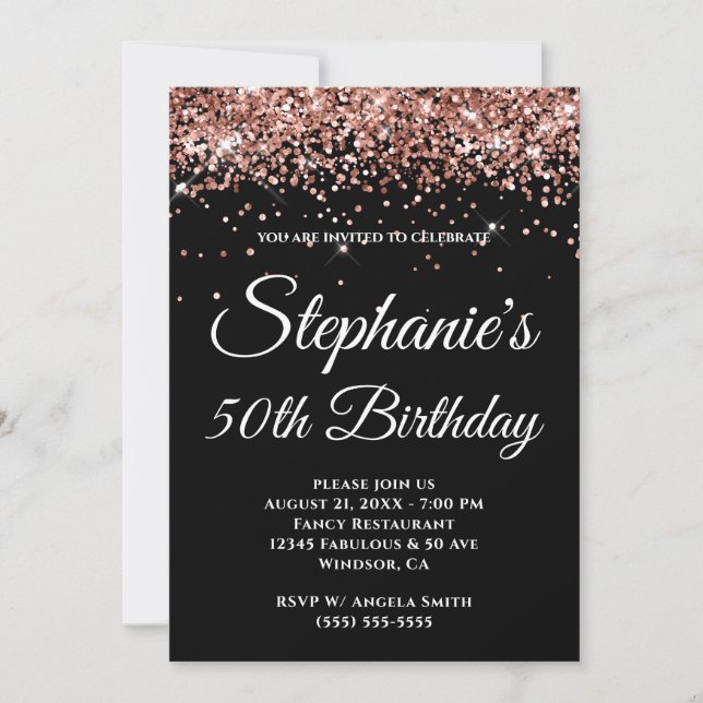 Invitation Rose brillant Parties scintillant or couleur solid (Devant)