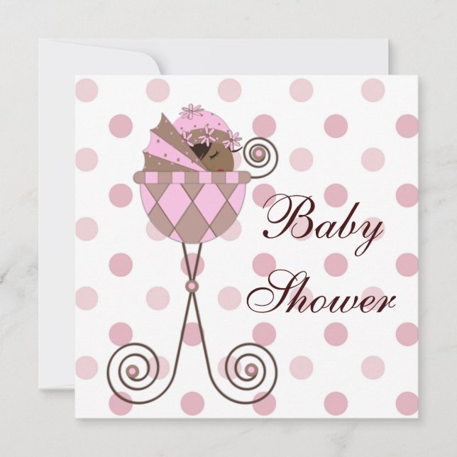 Invitation Rose Brown Africaine Américaine Baby Girl Douche (Devant)