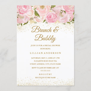 Invitation Rose Brunch et Bubbly Shower à l'étincelle d'or ro