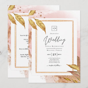 Invitation ROSE BUDGET Gold Feuilles de mariage Inviter QR Co