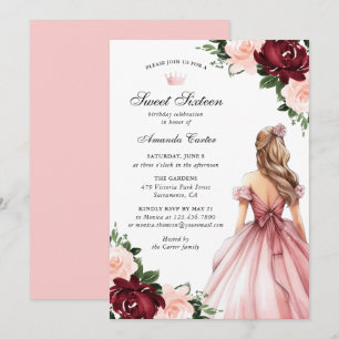 Invitation Rose Burgundy Floral Sweet Seize