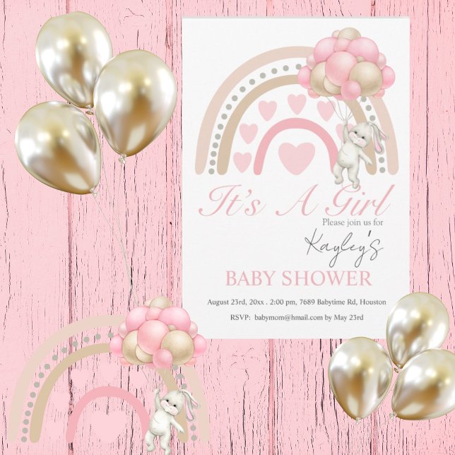 Invitation Rose C’est une fille Baby shower d’aquarelle arc-e (Créateur téléchargé)