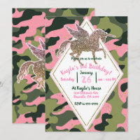 Rose Camouflage Vert Camo & Licorne de Parti en Or