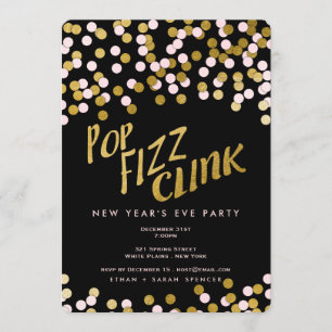 Invitation Rose  Célébration du Nouvel An de la pop d'or Fizz