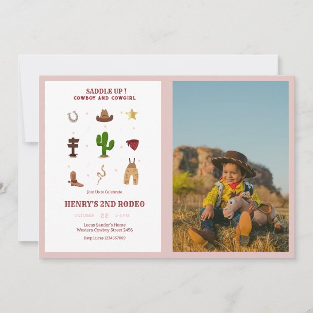 Invitation Rose chaque année Rodeo Cowboy Anniversaire de enf (Devant)