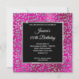 Invitation Rose Chaud et Anniversaire Féminin au Léopard Arge