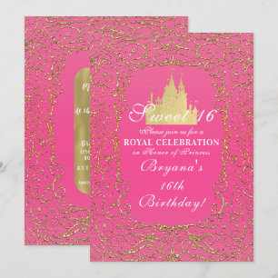 Invitation Rose Chaud & Or Château Royal Princesse Douce 16