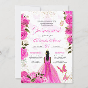 Invitation Rose chaud papillon Mariposa Quinceanera Rose