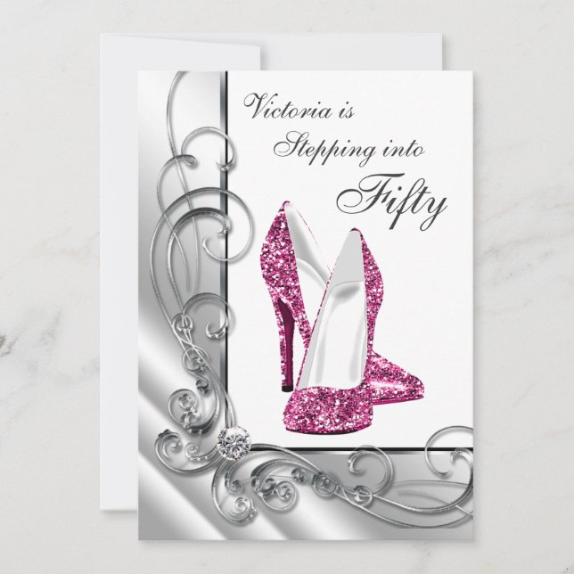Invitation Rose Chaud Poulant Dans 50 Anniversaire (Devant)