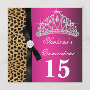 Invitation Rose Chaude Léopard Quinceanera
