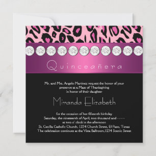 Invitation Rose Chaude Léopard Quinceanera