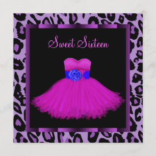 Invitation Rose Chaude Léopard Violet Sweet Seize Anniversair
