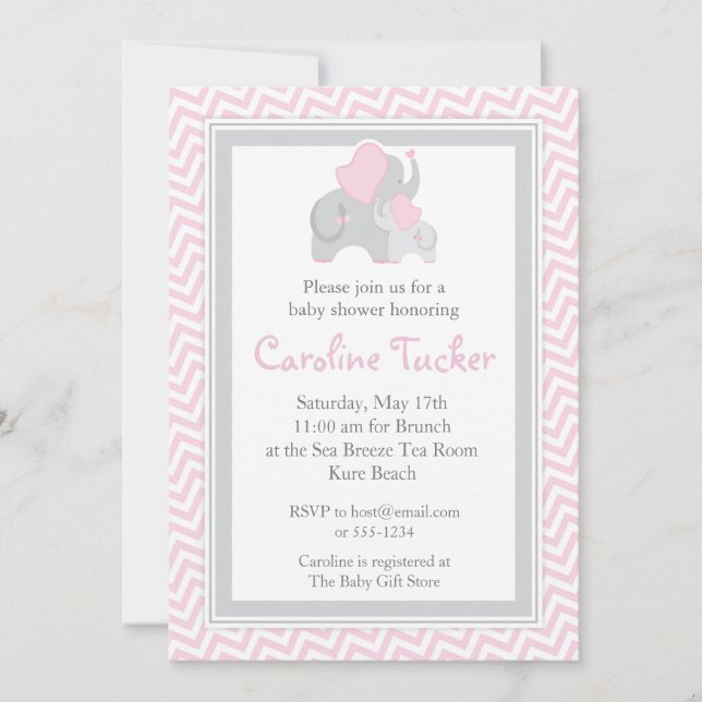 Invitation Rose Chevron d'invitation de douche de bébé (Devant)
