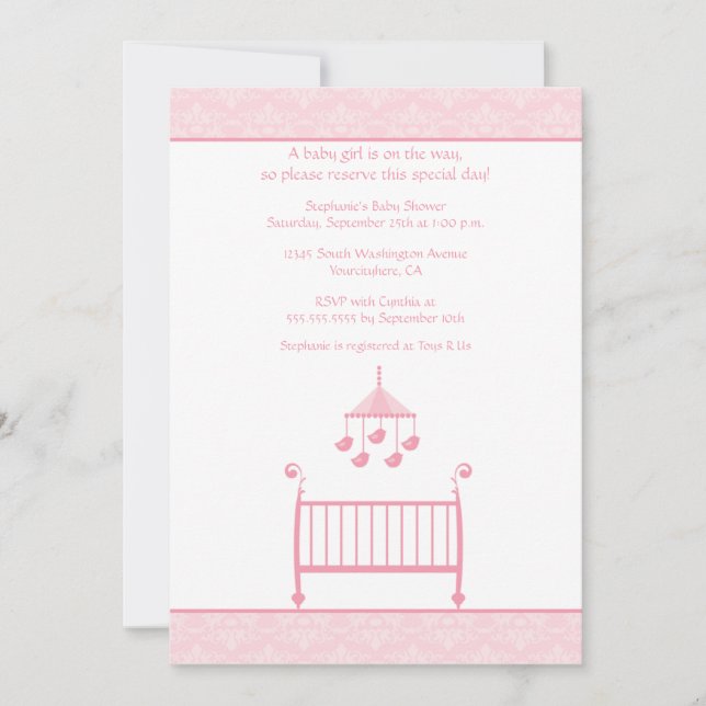 Invitation rose chic à la mode de baby shower de (Devant)