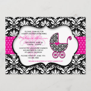 Invitation rose chic de baby shower de damassé de