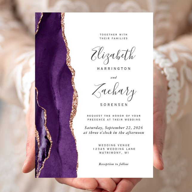 Invitation Rose chic Gold Agate Mariage (Créateur téléchargé)