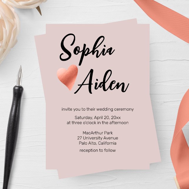 Invitation Rose chic Gold Mariage de coeur (Créateur téléchargé)