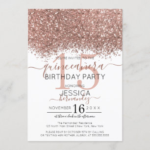 Invitation Rose Chic Parties scintillant blanche or Confetti 
