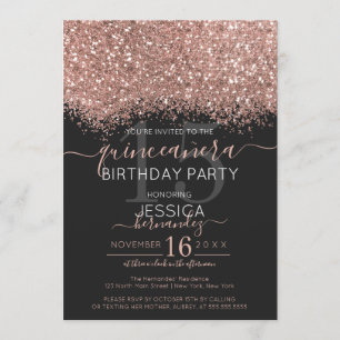Invitation Rose Chic Parties scintillant Noir Or Confetti Qui