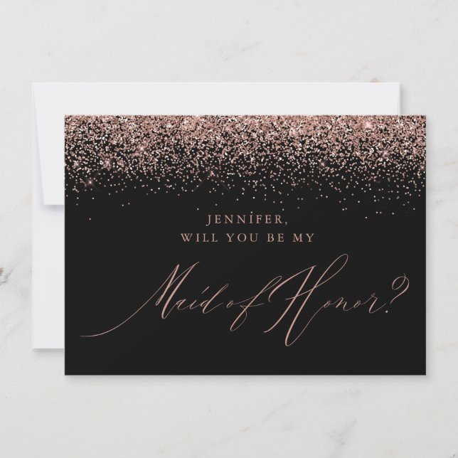 Invitation Rose Chic Parties scintillant or Script noir domes (Devant)