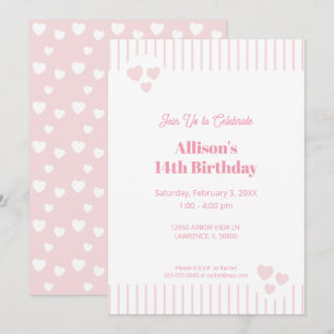 Invitation Rose clair et Coeurs, anniversaire, douche, fête