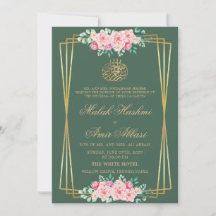 Invitation Rose classique Gold Vert musulman musulman mariage